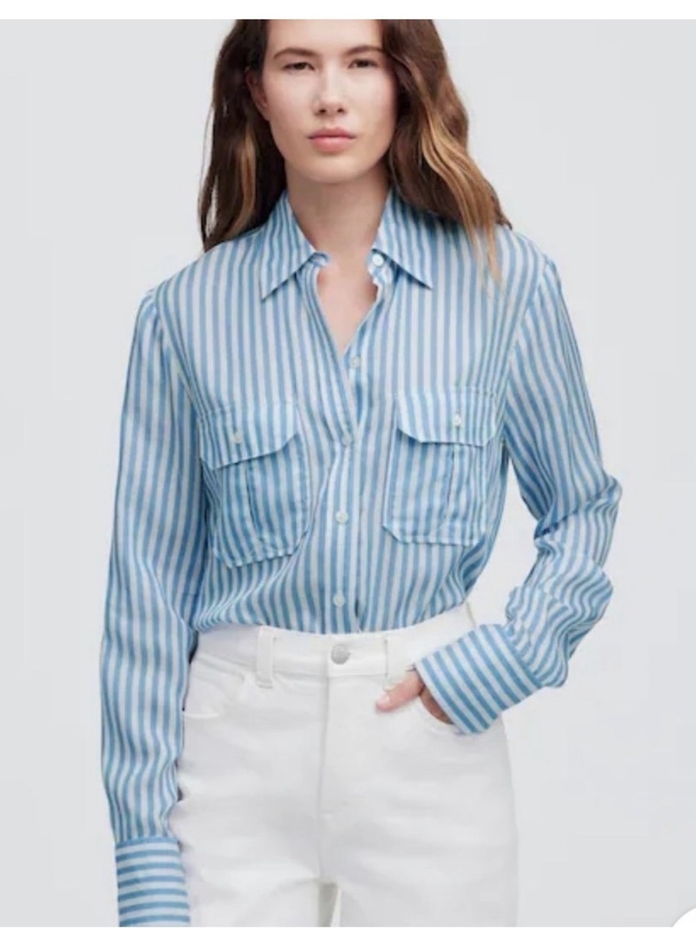Madewell Blue and White Striped Collared Shirt